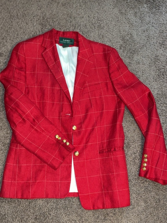 Ralph Lauren Jackets & Blazers - Ralph Lauren Red Windowpane Jacket with Gold Buttons